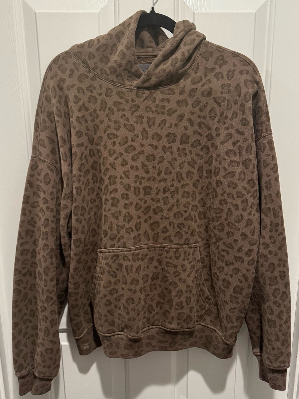 Mens Abercrombie & Fitch Brown Leopard-Print Pullover Hoodie Sweatshirt Size M